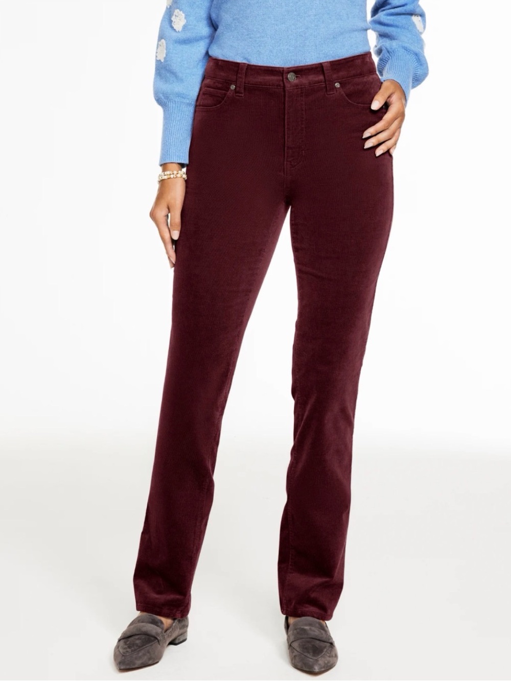 Talbots Corduroy Straight Leg Pants High Waisted Burgundy Red Women's Size 12P - Picture 14 of 14
